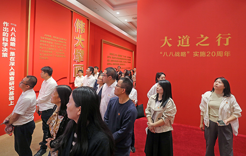 大道之行——“八八戰(zhàn)略”實(shí)施20周年大型主題展覽開(kāi)展以來(lái)，觀眾絡(luò)繹不絕。