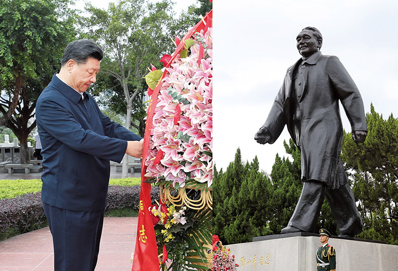 2020年10月14日，習(xí)近平總書(shū)記向深圳蓮花山公園鄧小平同志銅像敬獻(xiàn)花籃。